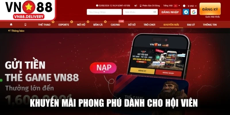 Khuyến mãi phong phú dành cho hội viên khi đăng nhập VN88